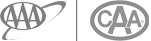 The image shows two logos side by side: one for "AAA" with an orbit-like emblem and another for "CAA" enclosed in a circle.