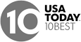 The image shows the logo for "USA Today 10Best," featuring the number 10 within a partially enclosed circle next to the text "USA Today 10Best."